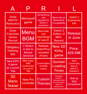 Switch 2 Direct Bingo Card