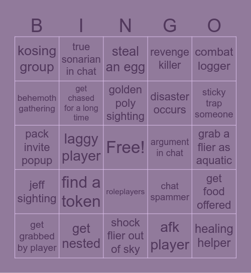 Cos Bingo Card