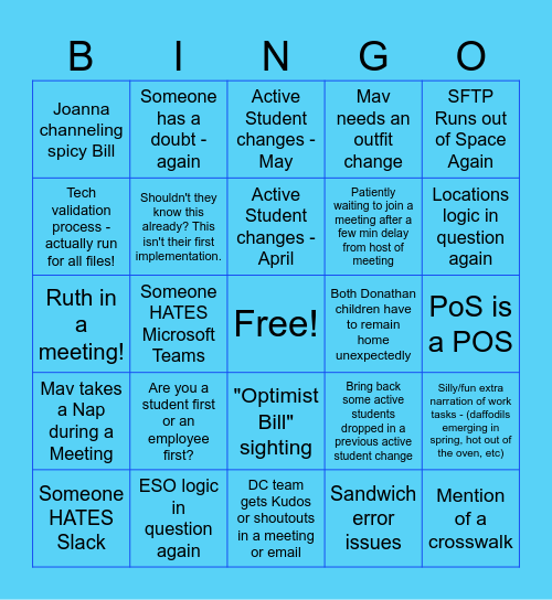 DC Sharks - Student #2 Bingo Card