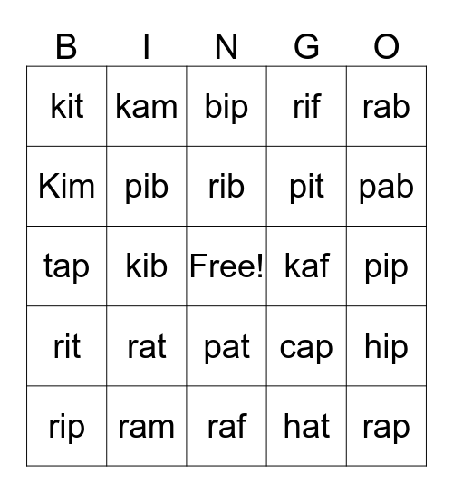 10,11 &12 Bingo Card