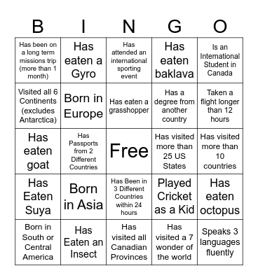 International Night Bingo Card