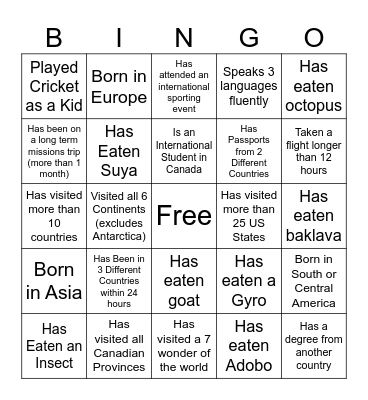 International Night Bingo Card