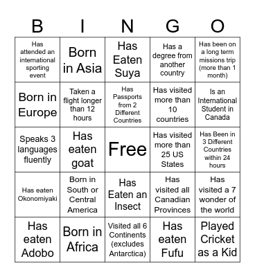 International Night Bingo Card