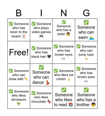 English Bingo Card