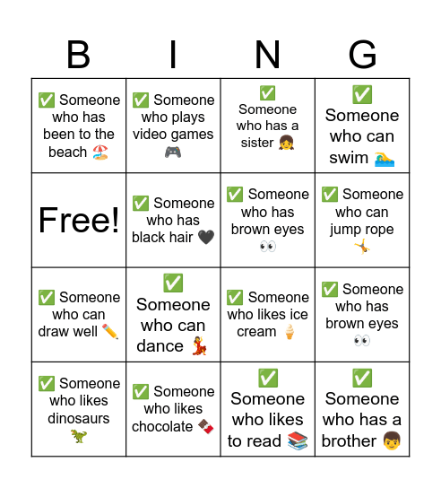 English Bingo Card