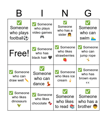 English Bingo Card