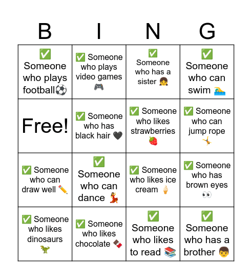 English Bingo Card