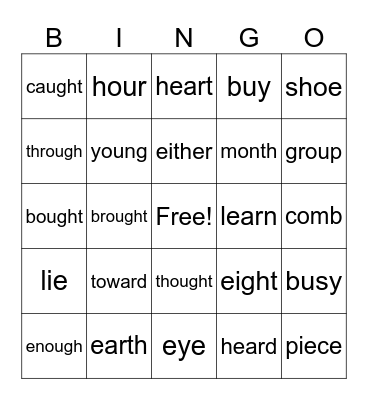Extention Bingo Words Bingo Card