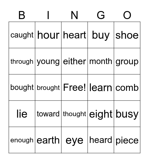 Extention Bingo Words Bingo Card