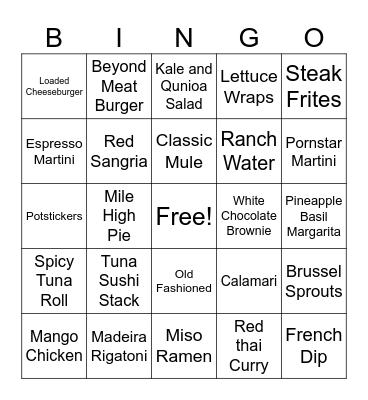 Moxies Bingo Card
