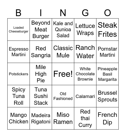 Moxies Bingo Card