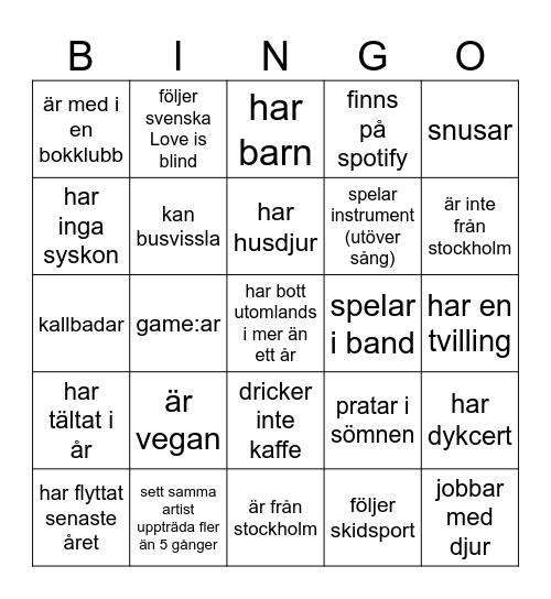 SIC:s mingelbingo Card