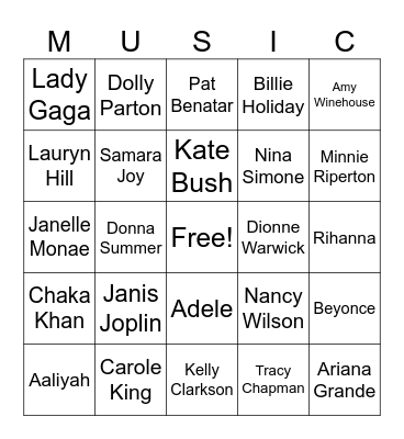 Women in Music Edition Bingo Card