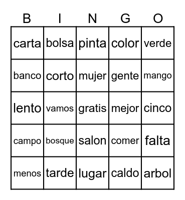Trilíteras bisílabas Bingo Card