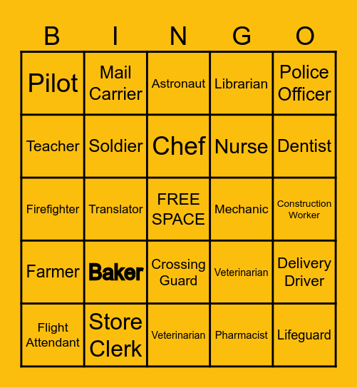 Community Workers Bingo Card