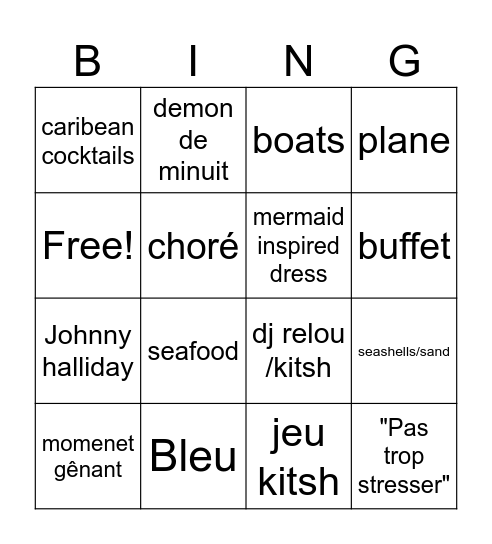 Voyage en mer Bingo Card