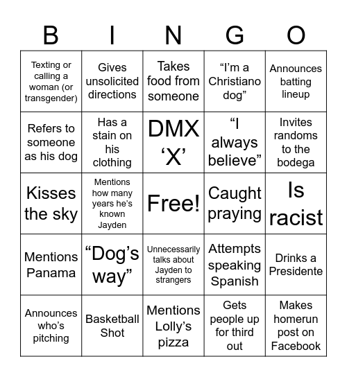 Junior Bingo Card
