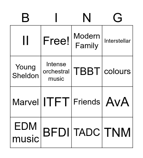 Me bingo Card