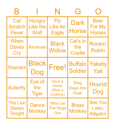 ANIMALS Bingo Card