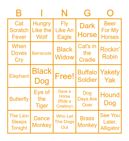 ANIMALS Bingo Card
