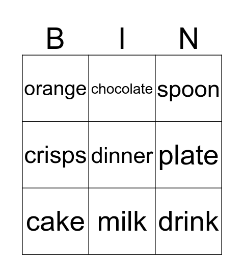 Food & Eating Bingo Card