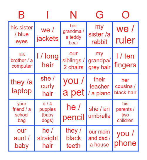 HAVE or HAS Bingo Card