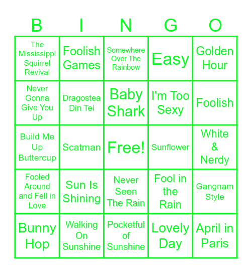 April is for the Showers & Fools Bingo Card