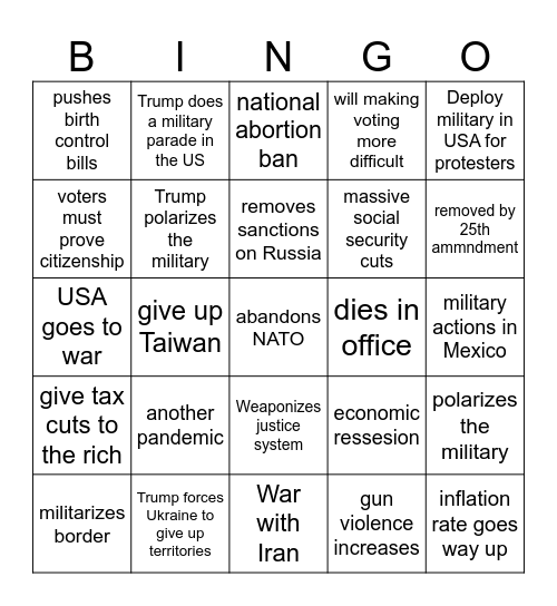 TRUMP 2025 Bingo Card