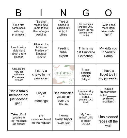 EMBRACE 3rd Anniversary! Bingo Card