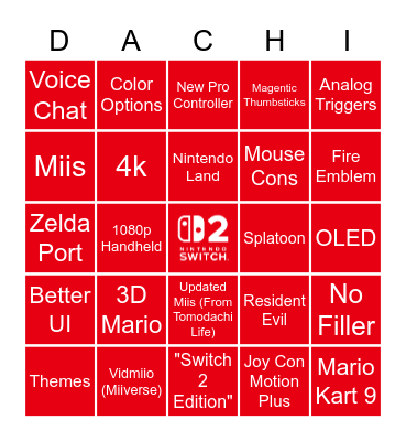 Switch 2 Bingo Predictions Bingo Card