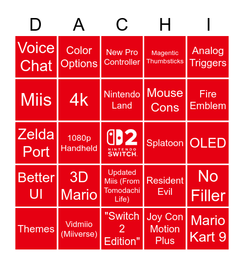 Switch 2 Bingo Predictions Bingo Card