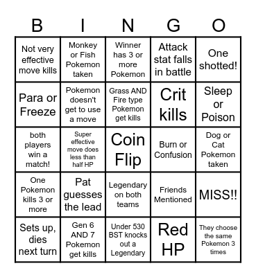 Then we fight bingo Luke Choosing My Pokemon Bingo Card