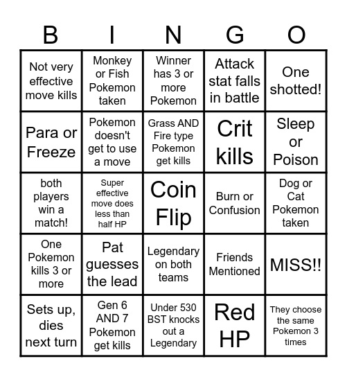 Then we fight bingo Luke Choosing My Pokemon Bingo Card