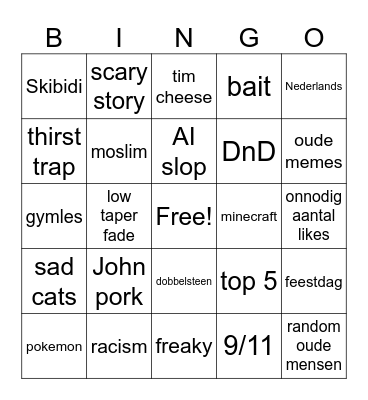 Melkheid tiktok bingo Card