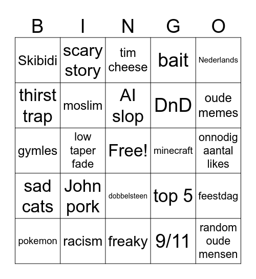 Melkheid tiktok bingo Card