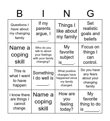 Changing Families Group Bingo Card