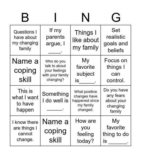 Changing Families Group Bingo Card