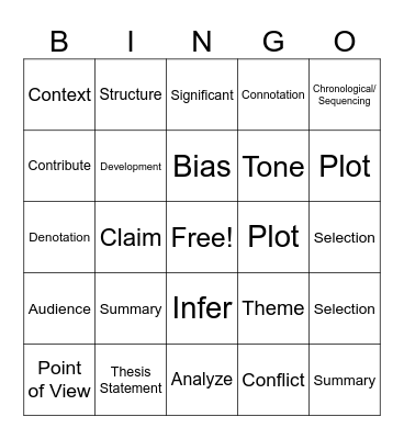 Test Prep Vocab Bingo Card