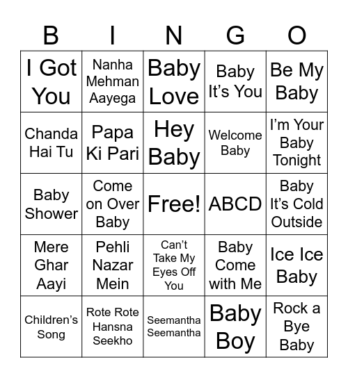 Baby Shower Bingo Card