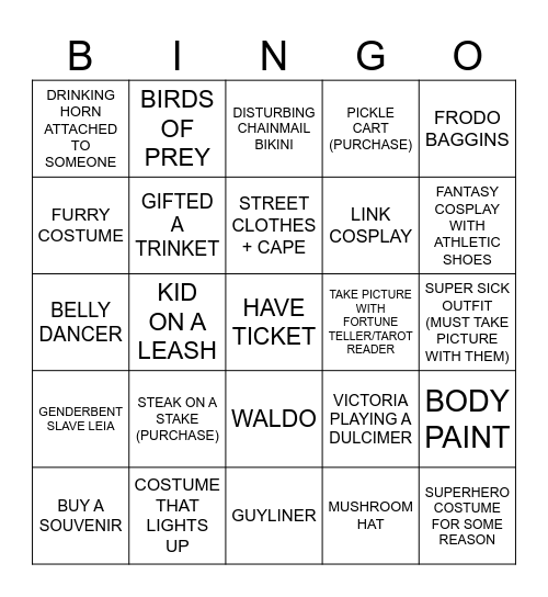 RENN FAIRE BINGO Card