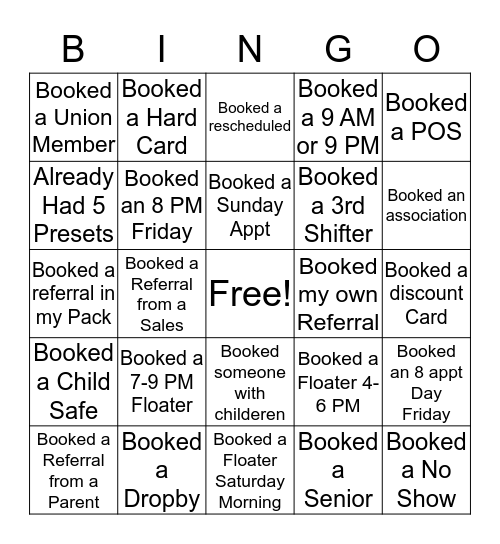 Phone Room Bingo Card