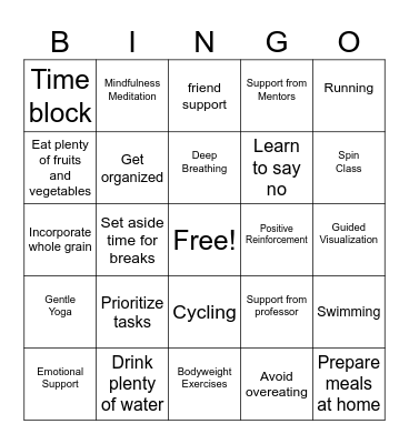 Strategies for Managing Stress Bingo Card