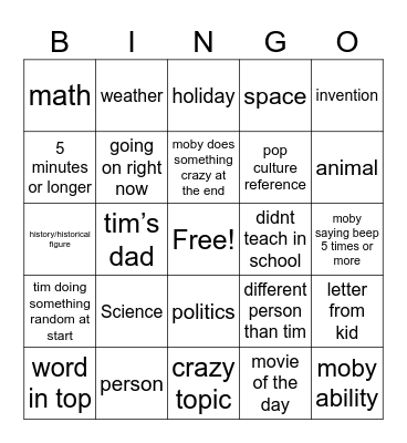 BrainPOP Bingo Card