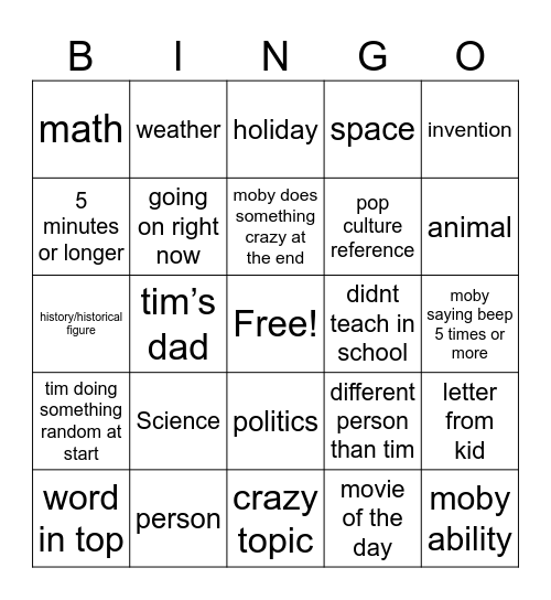 BrainPOP Bingo Card