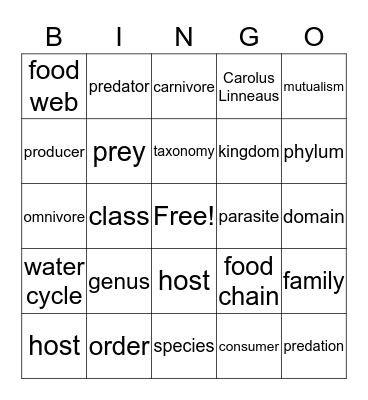 Vocabulary Bingo Card