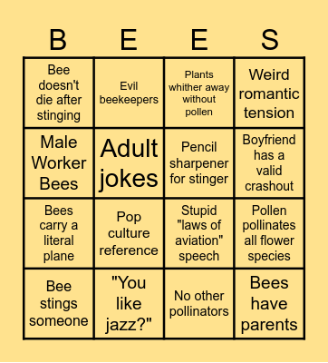 BEE MOVIE INACCURACY BINGO Card