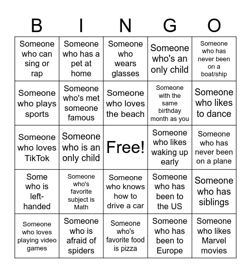 Human Bingo Card