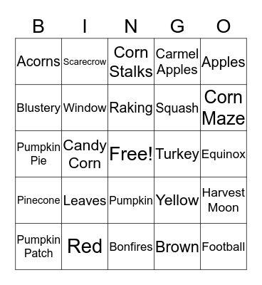 Fall Bingo Card