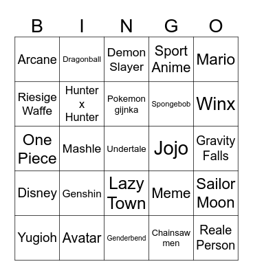 Bennys Cosplay Bingo Card