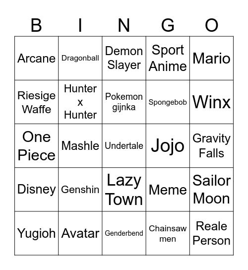 Bennys Cosplay Bingo Card
